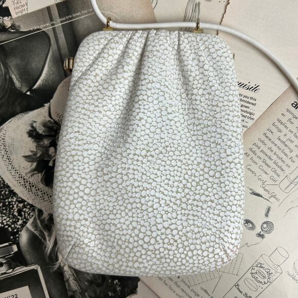 Vintage 50s Lisette White Leather Crossbody Purse - Small Structured Bag - Picture 8 of 11